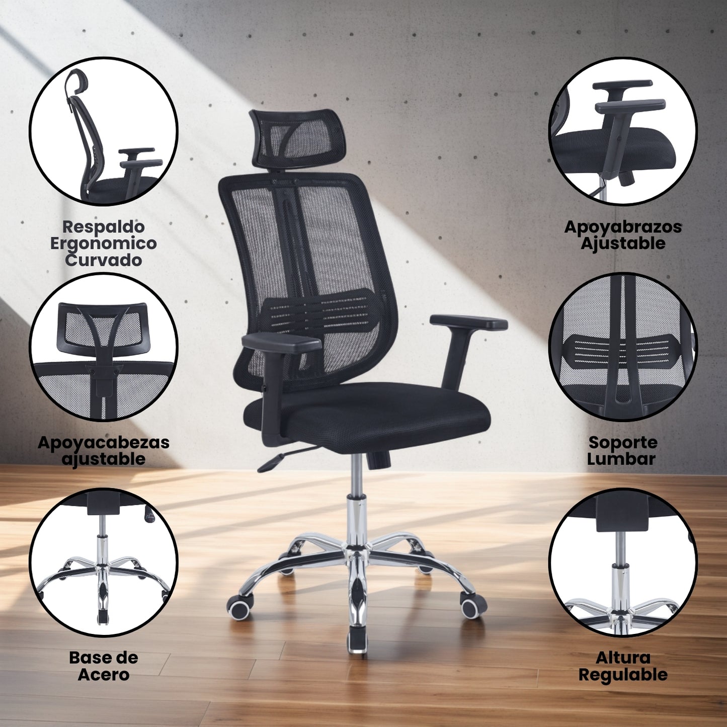 Silla de Escritorio y Oficina Ergonomica Moderna de Malla