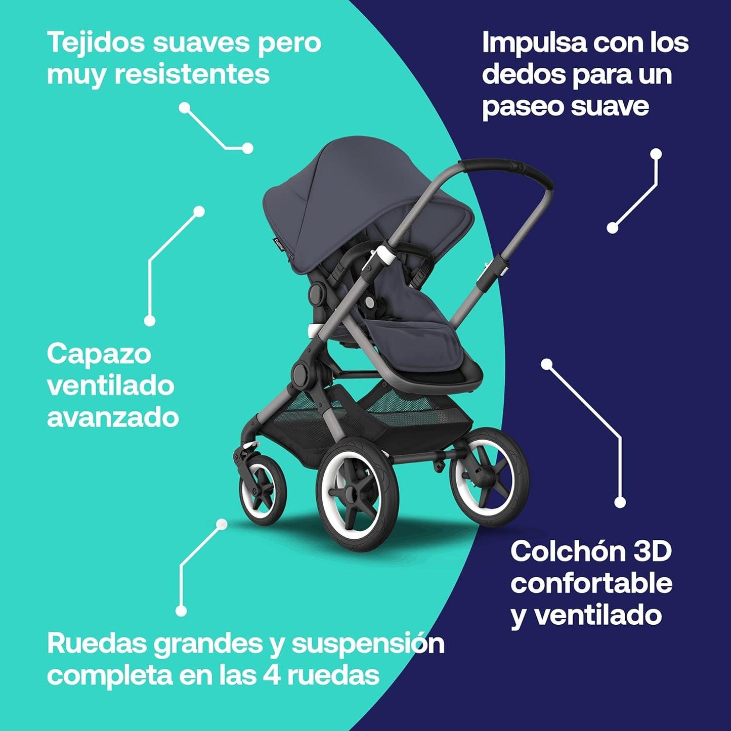 bugaboo fox 3 stormy blue Bugaboo Fox Blue-stormy - Stroller - Bambineto