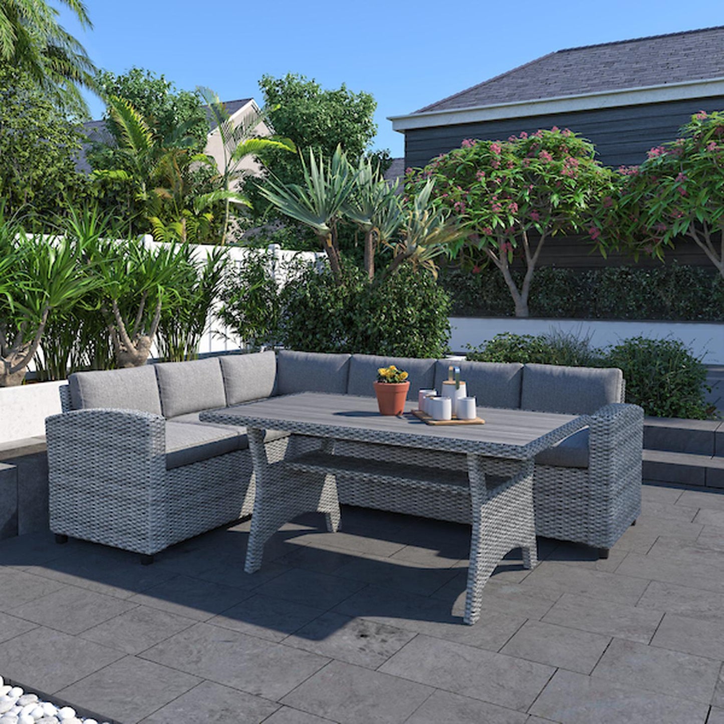 Set Patio Jardin 2 Sofás y Mesa Rattán Gris