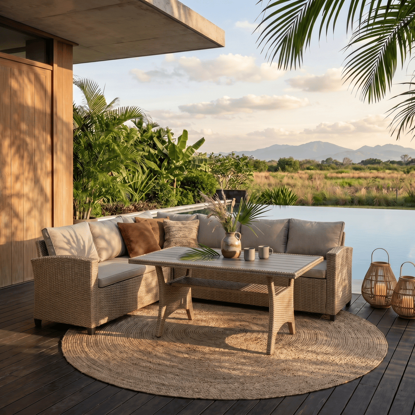 Set Patio Jardin 2 Sofás y Mesa Rattán Beige