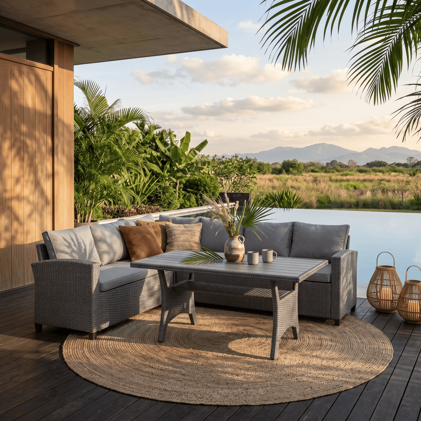 Set Patio Jardin 2 Sofás y Mesa Rattán Gris