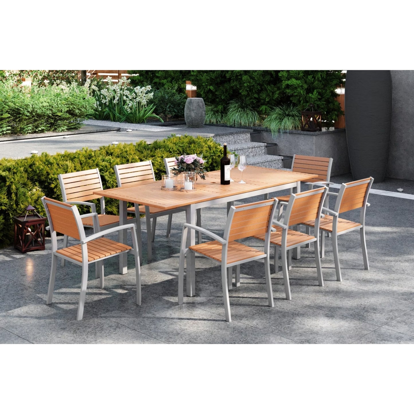 Comedor Extensible Oporto de Madera y Aluminio con 8 Sillas