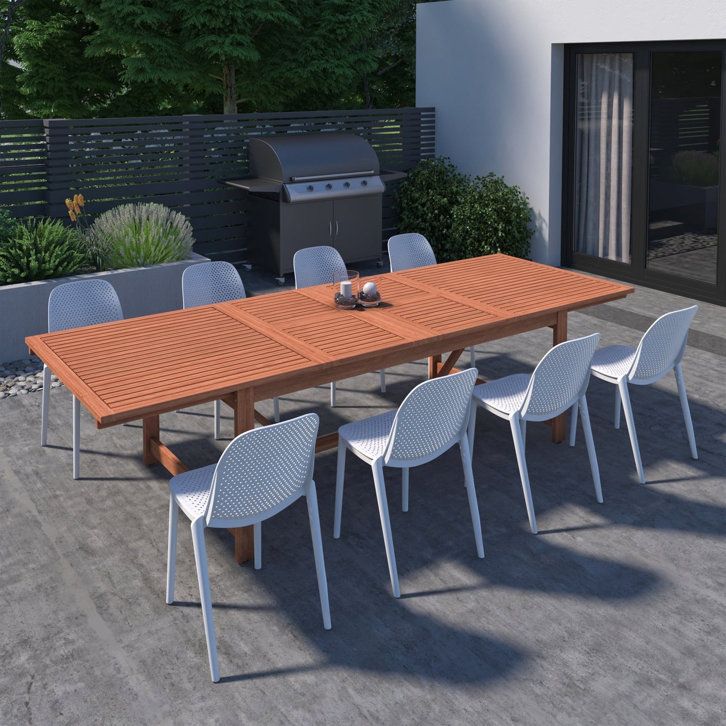 Comedor Extensible Saigon de Madera con 8 Sillas Plasticas