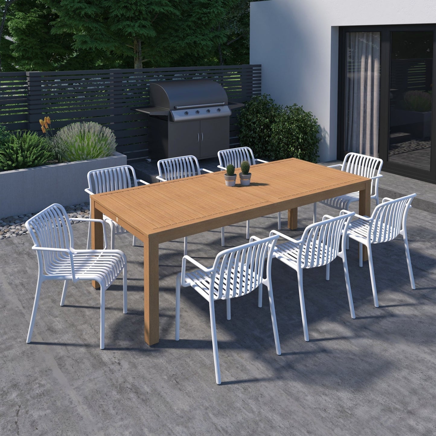 Comedor Exterior Tulum Mesa de Teca con 8 Sillas Plasticas