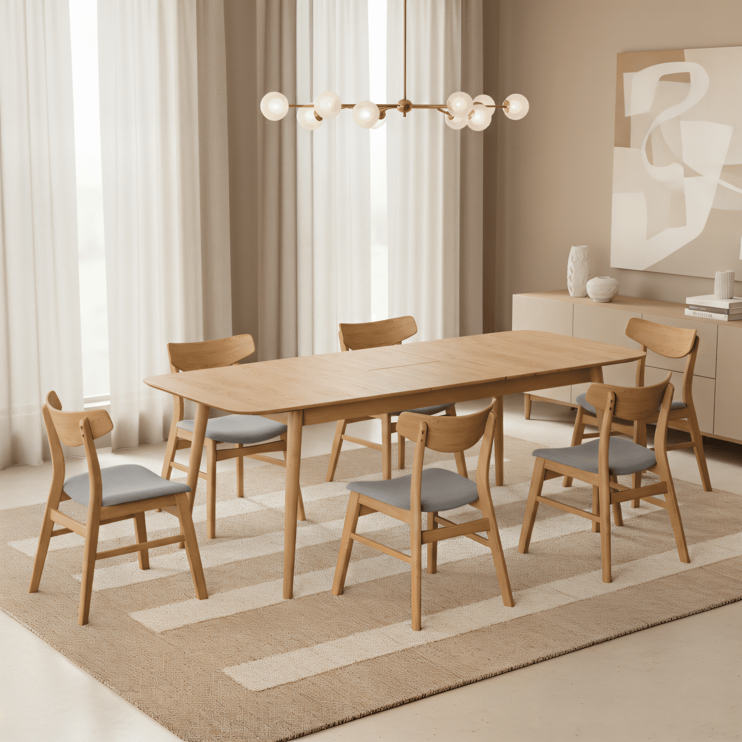 Juego de Comedor Extensible Montreal de Madera con 6 Sillas