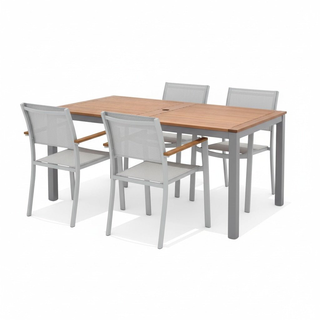 Comedor Exterior Santorini con 4 Sillas de Madera y Aluminio