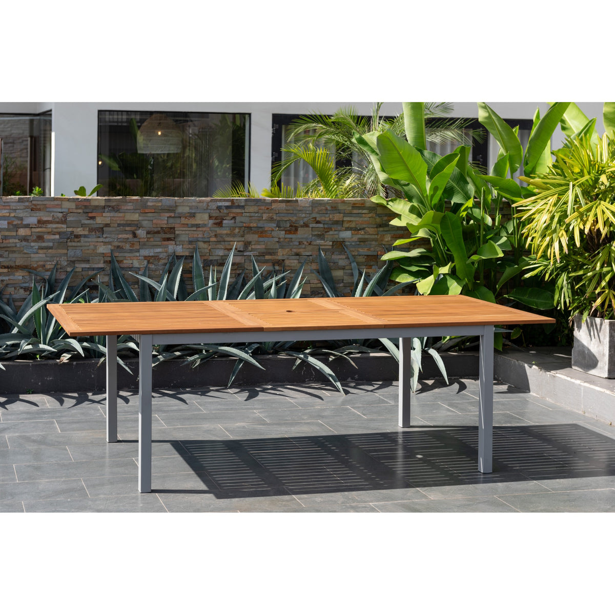 Comedor Extensible Tagula de Exterior con 8 Sillas de Madera y Aluminio