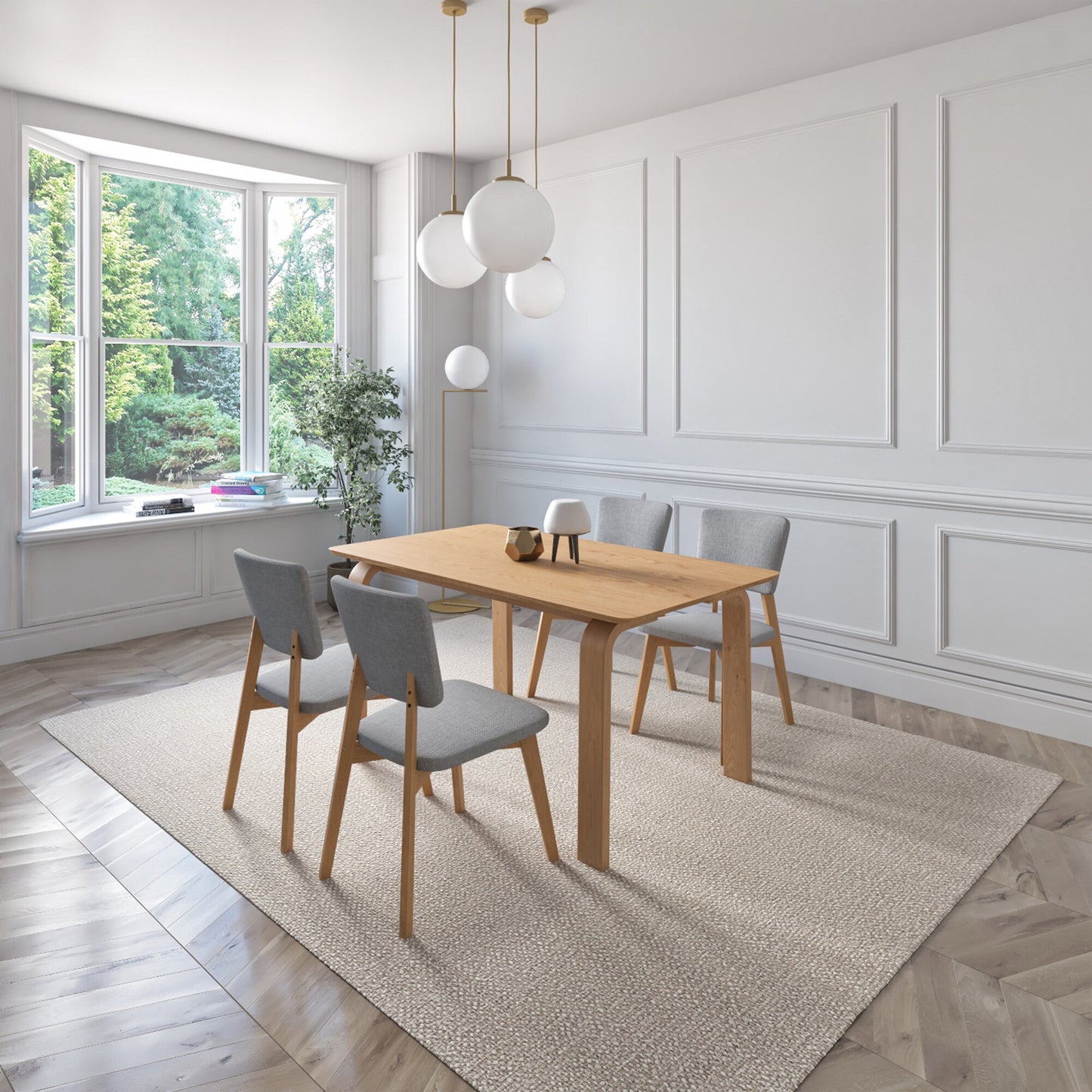 Juego de Comedor Oslo de Madera con 4 Sillas Tapizadas