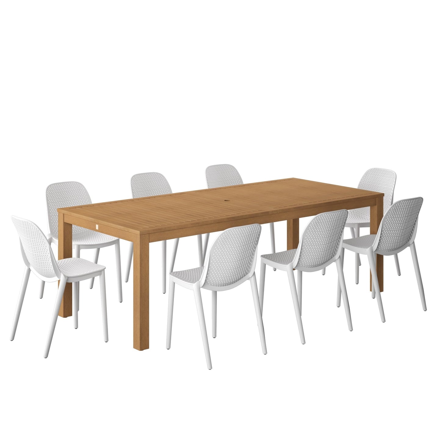 Comedor Exterior Lagos Mesa de Teca con 8 Sillas Plasticas