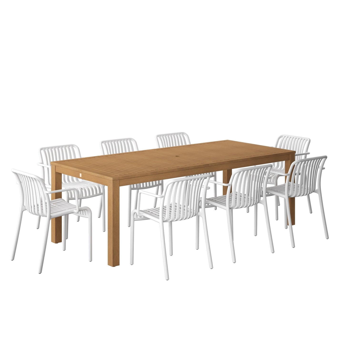 Comedor Exterior Tulum Mesa de Teca con 8 Sillas Plasticas