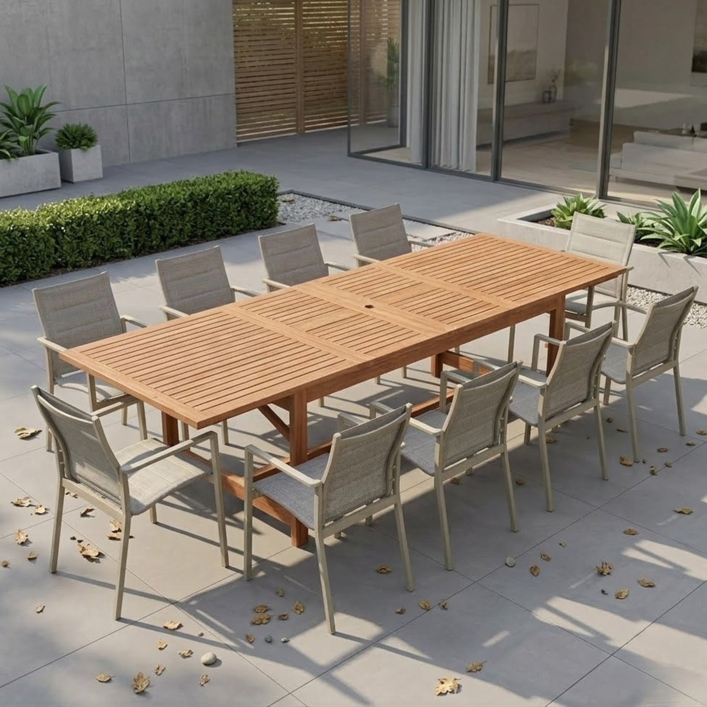 Comedor Extensible Urbanite 10 Sillas Aluminio y Madera