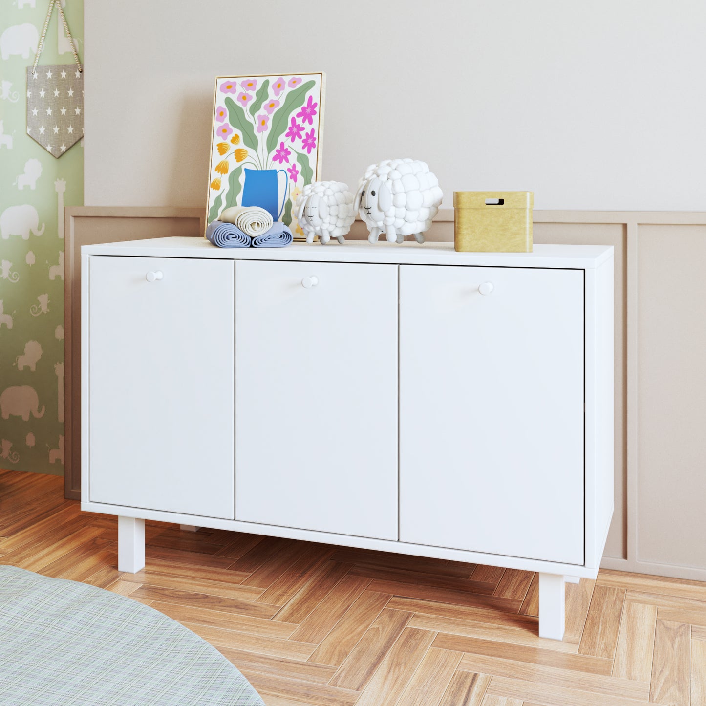 Comoda Cajonera de Madera con 3 Puertas