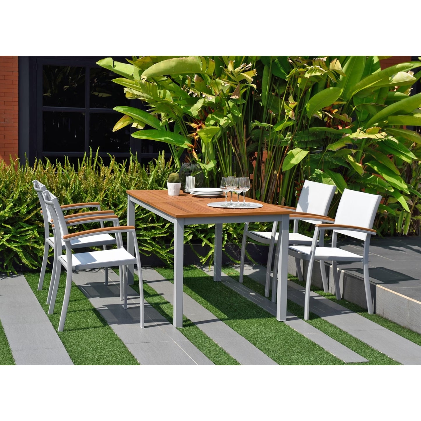 Comedor Exterior Santorini con 4 Sillas de Madera y Aluminio