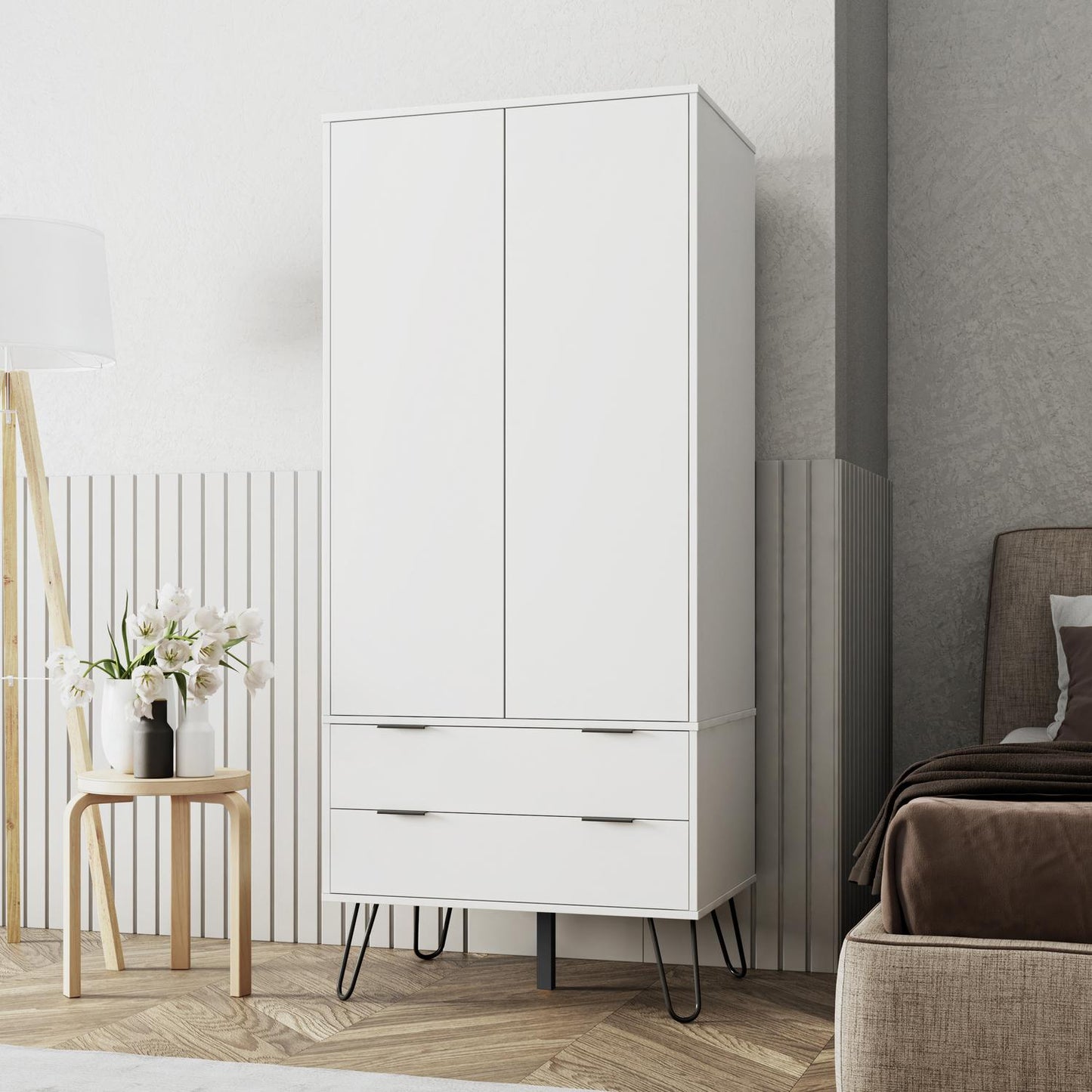 Ropero Organizador de Madera, Armario con Puertas y Cajones