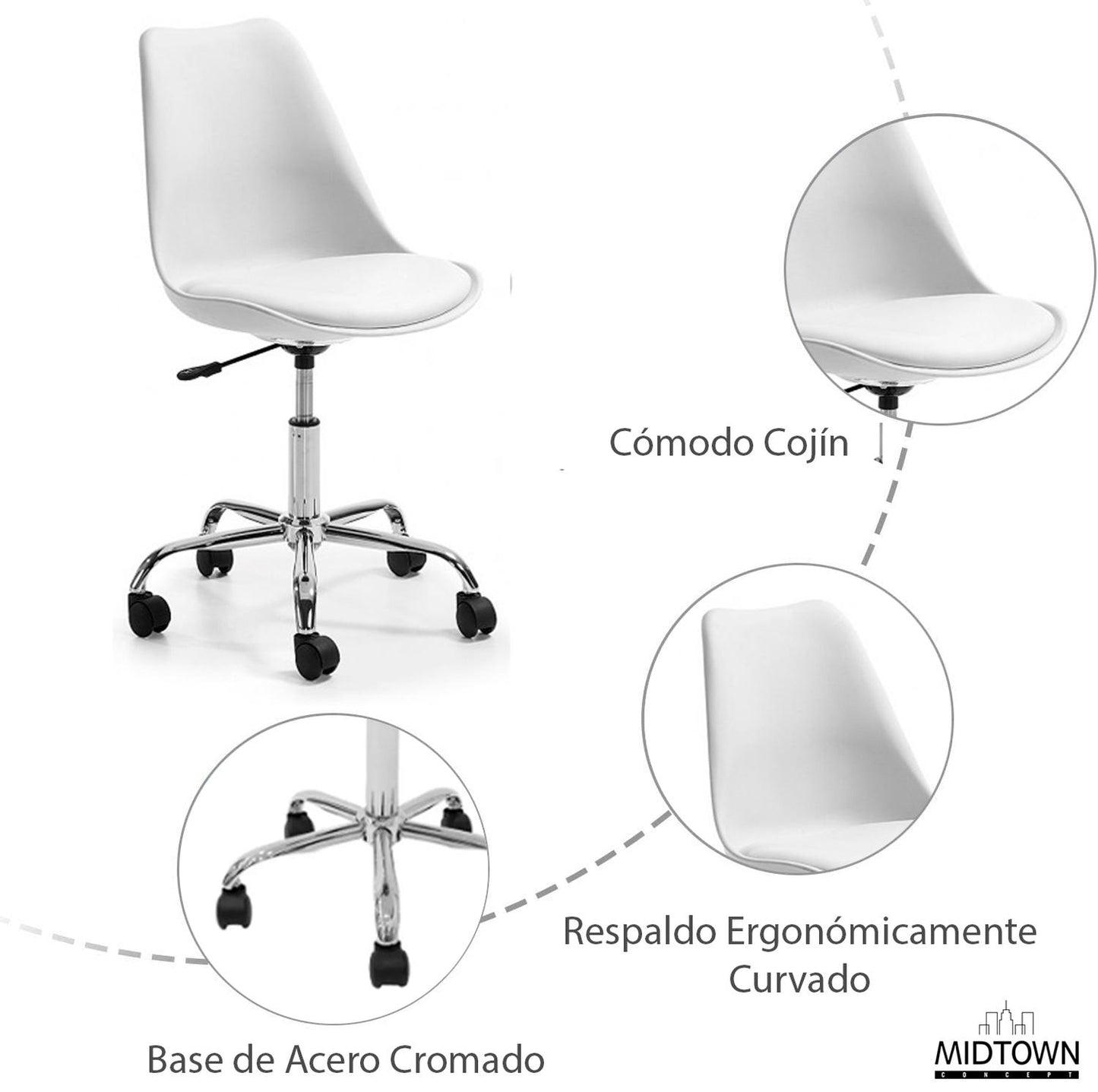 Silla de Oficina Tulip Moderna, Silla de Escritorio Tulip Con Asiento | Midtown Concept